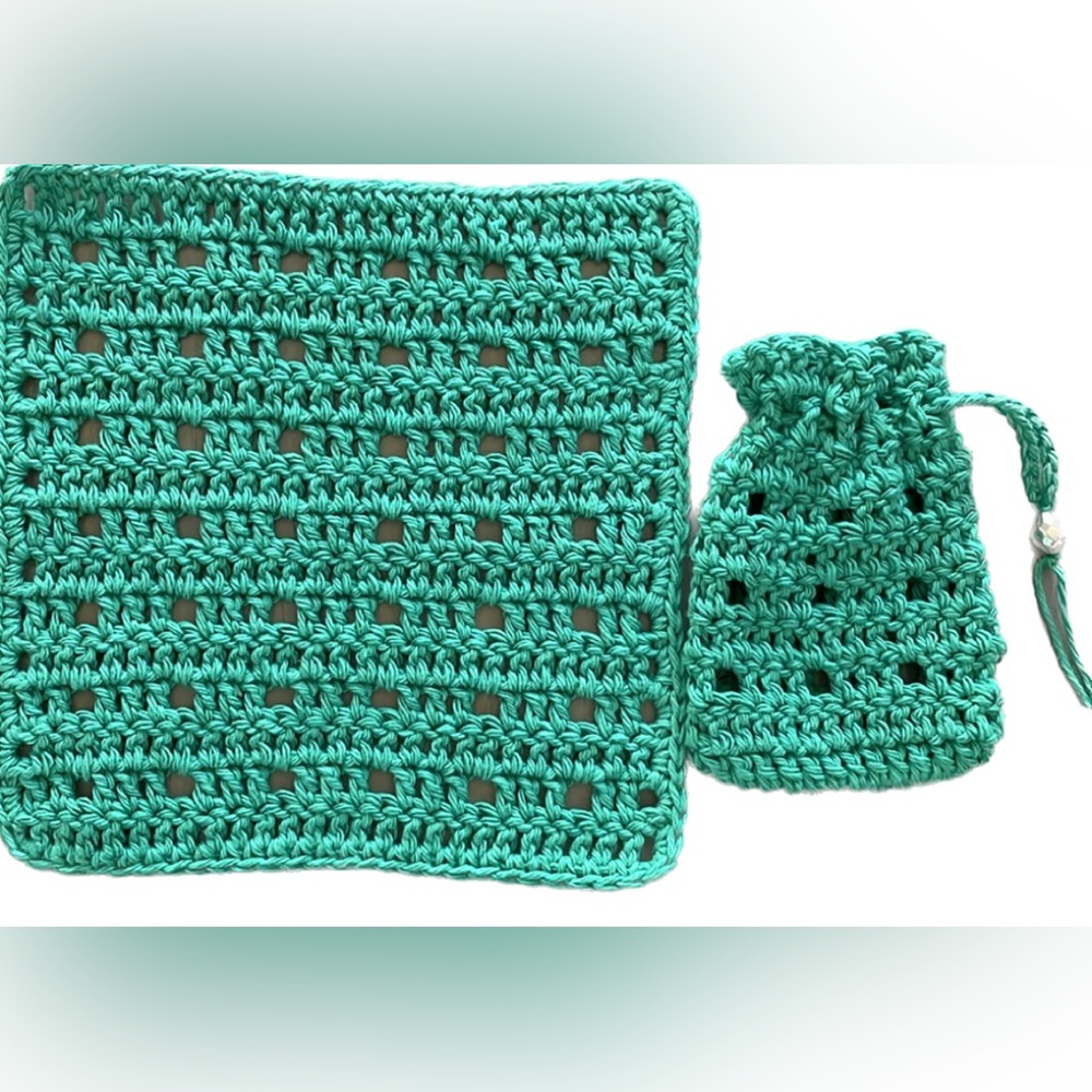 Soap Saver Bag + Washcloth Bath Set - Hand Crafted Crochet - 100% Cotton